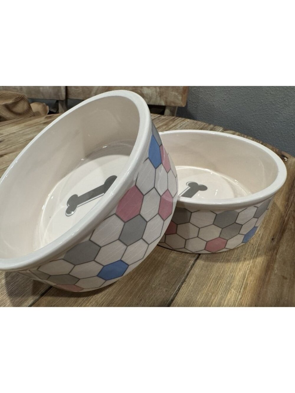 Ceramic Bone Colorful Cream Pastel Large Dog Cat Food Bowl Set 2 PC Bowls SET